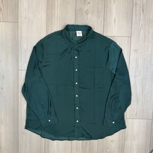 GAP XXL Long Sleeve The Easy Shirt Satin Button Front June Bug Green 520868